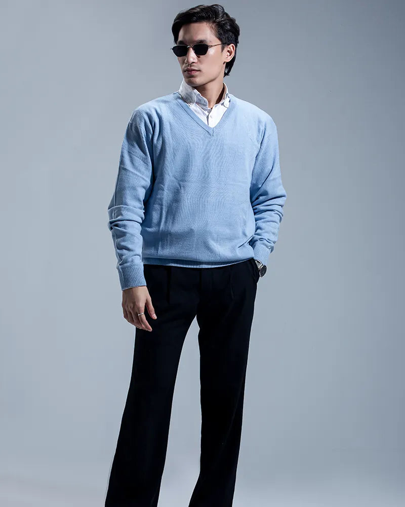 Oxford V-neck Sweater (Sky Blue)