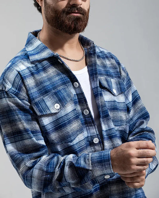 Plaid Flannel Jacket (Blue & White)