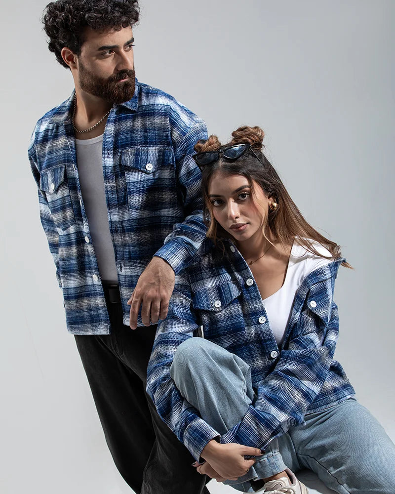 Plaid Flannel Jacket (Blue & White)