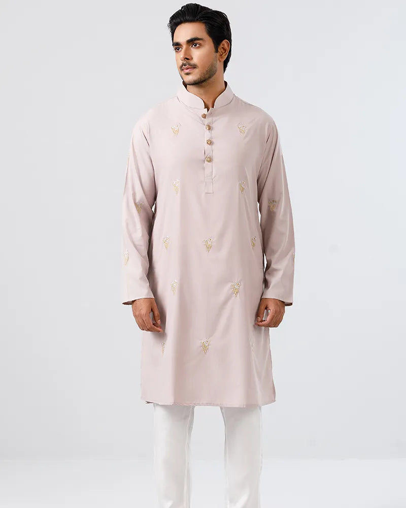 Baby Pink Bloom Embroidered Panjabi