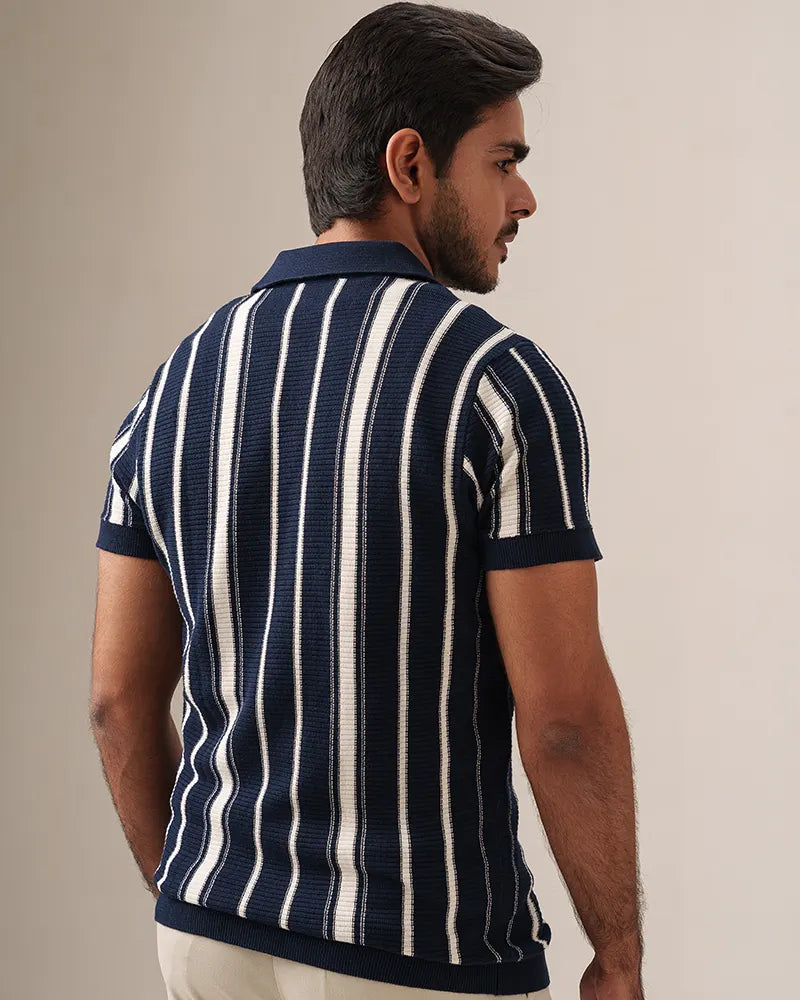 Swae Button-Through Knit Polo (Navy)