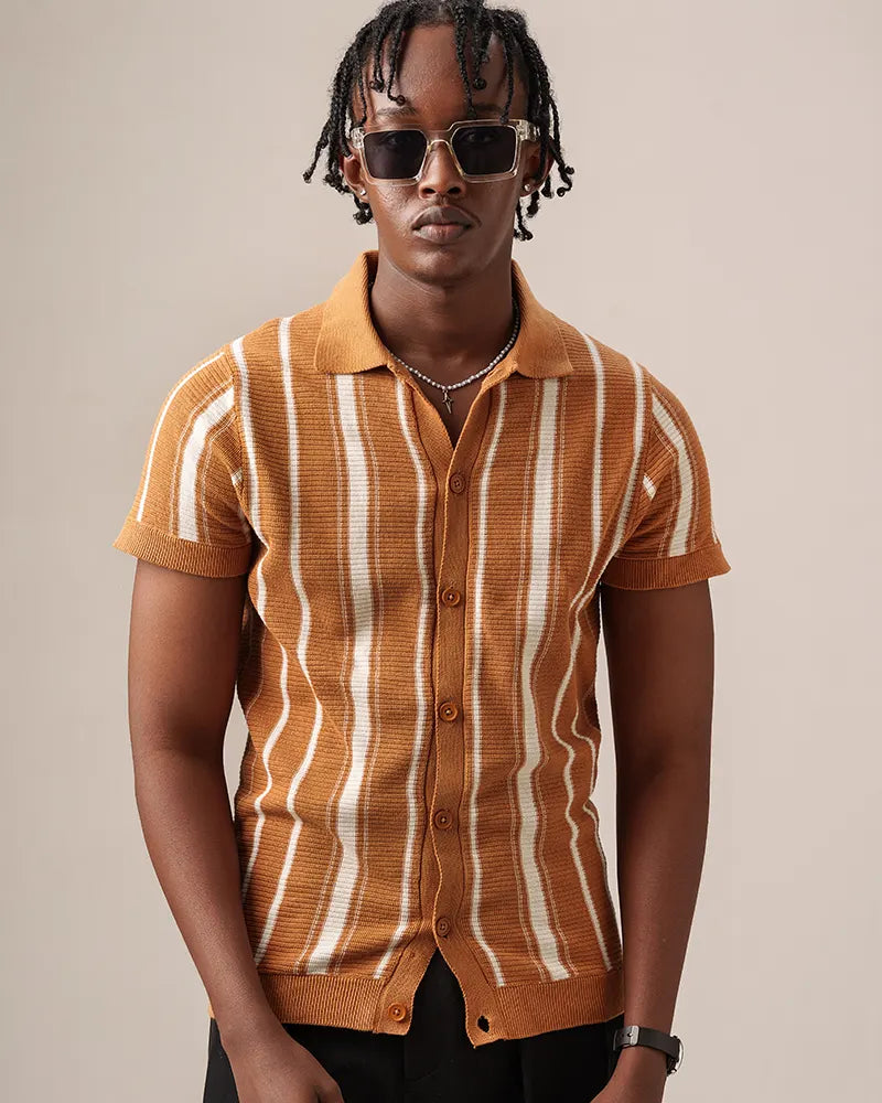 Swae Button-Through Knit Polo (Burnt Sienna)