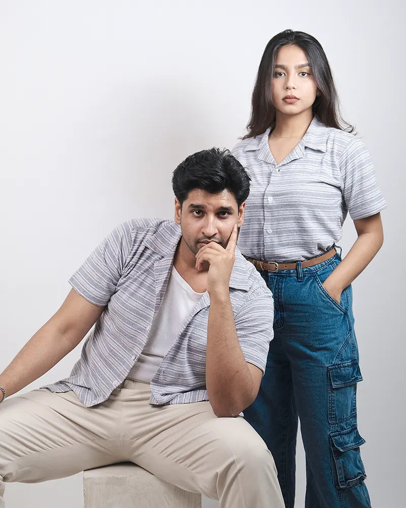 Grey Patterned Cuban Knit Shirt