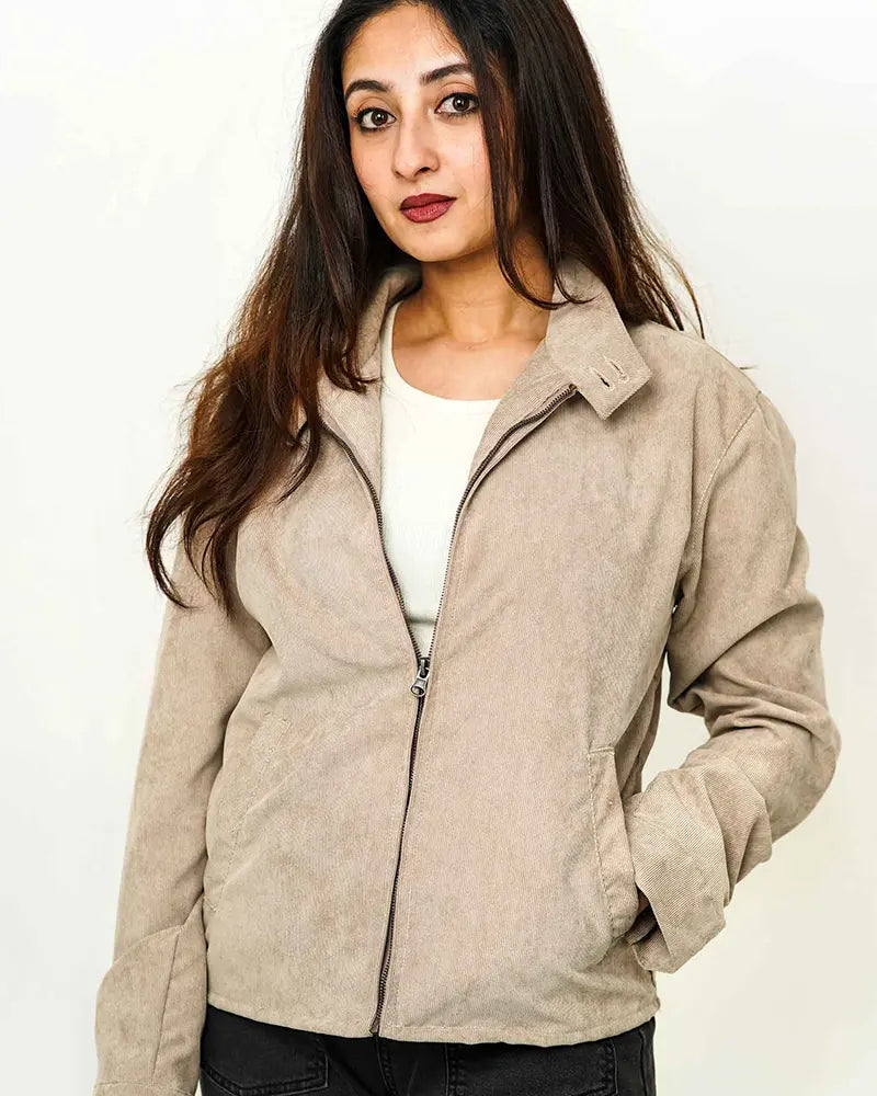 Cord Beige Racer Jacket