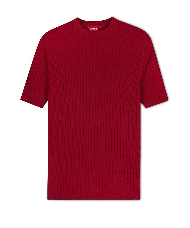 Cable Knit Heritage Crew Neck Red