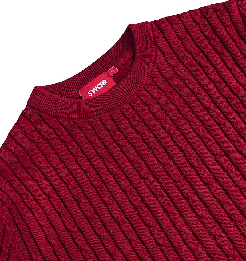 Cable Knit Heritage Crew Neck Red