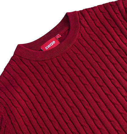 Cable Knit Heritage Crew Neck Red