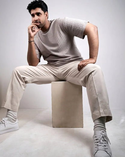 Luxe Grey Drop Shoulder Knit Tee