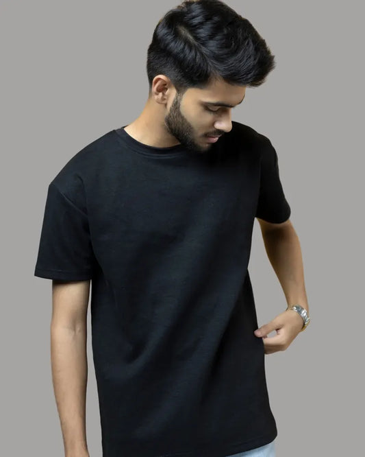 Drop Shoulder Solid T-shirt (Jet Black)