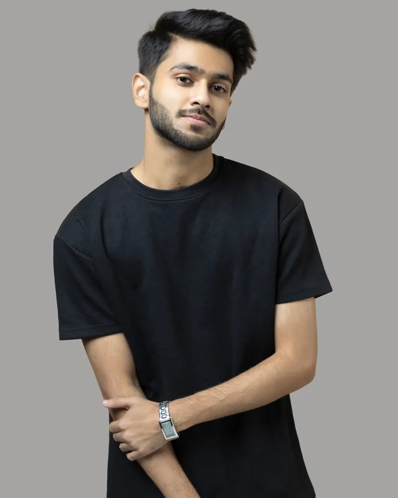 Drop Shoulder Solid T-shirt (Jet Black)