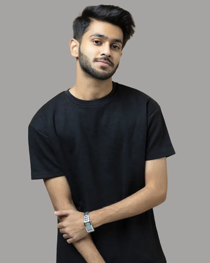 Drop Shoulder Solid T-shirt (Jet Black)