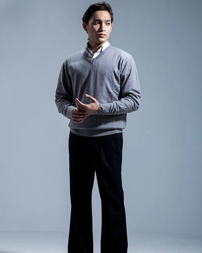Oxford V-neck Sweater (Nardo Grey)