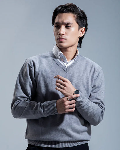 Oxford V-neck Sweater (Nardo Grey)