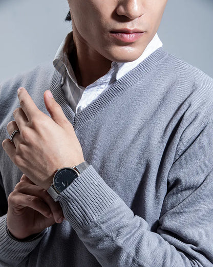 Oxford V-neck Sweater (Nardo Grey)