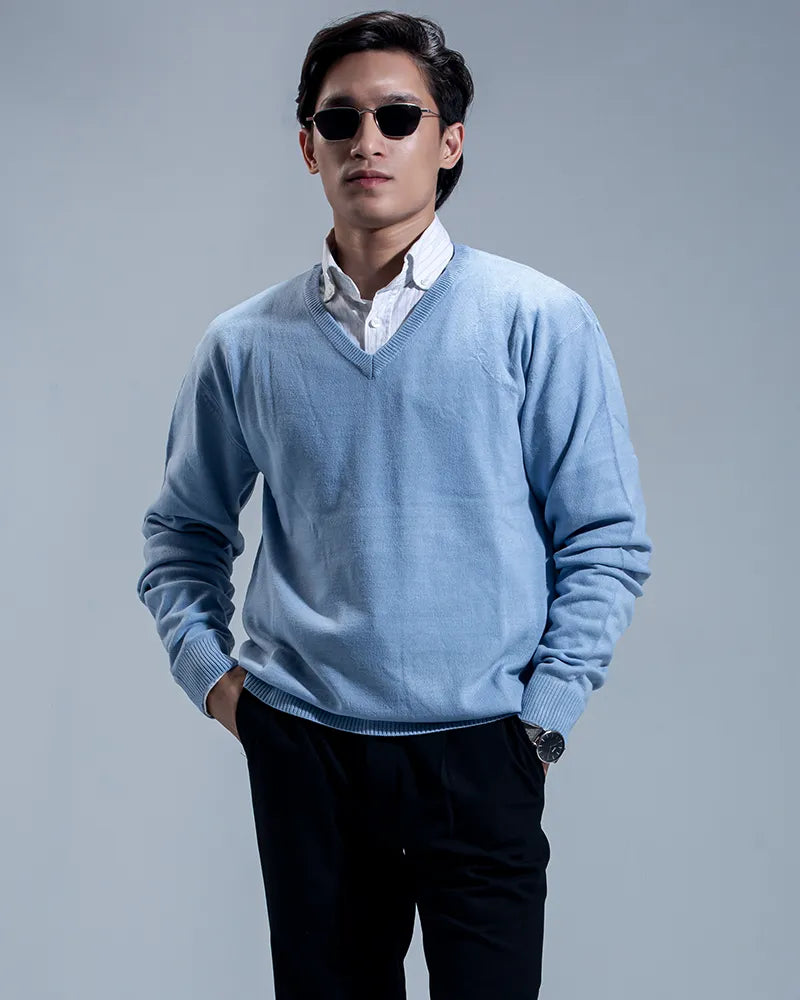 Oxford V-neck Sweater (Sky Blue)