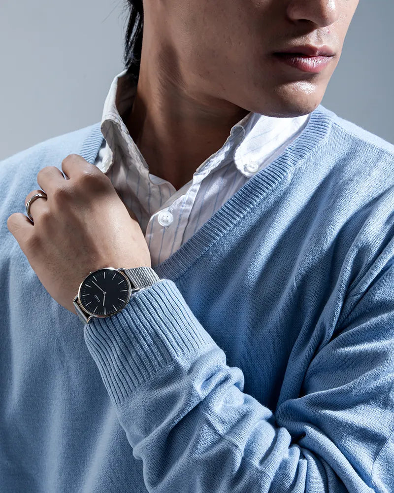 Oxford V-neck Sweater (Sky Blue)