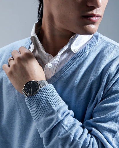 Oxford V-neck Sweater (Sky Blue)