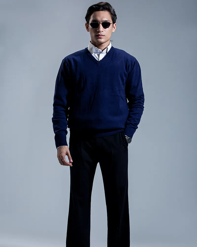 Oxford V-neck Sweater (Navy)