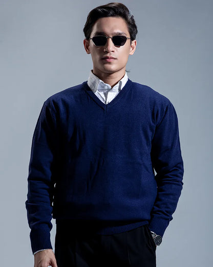 Oxford V-neck Sweater (Navy)