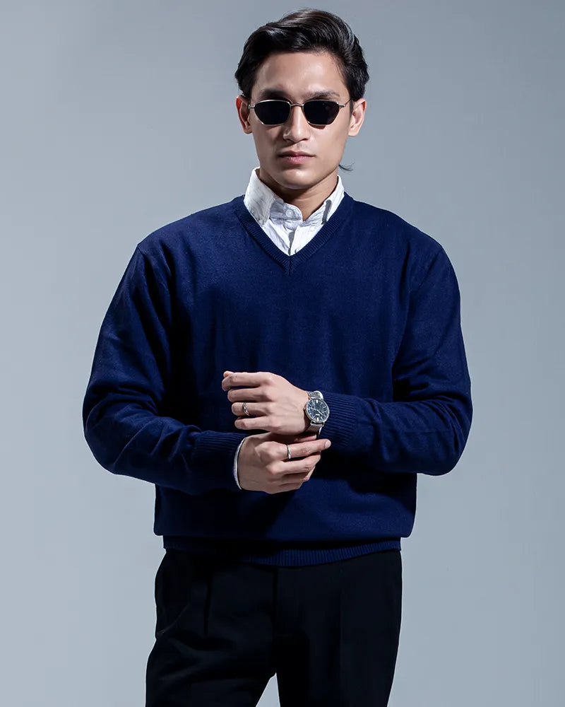 Oxford V-neck Sweater (Navy)