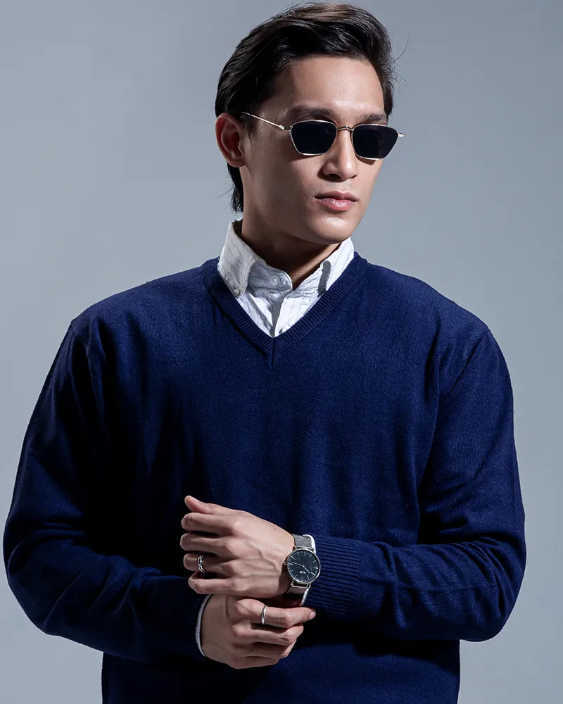 Oxford V-neck Sweater (Navy)