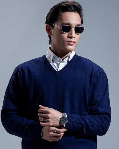 Oxford V-neck Sweater (Navy)