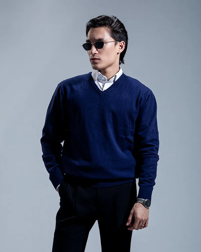 Oxford V-neck Sweater (Navy)