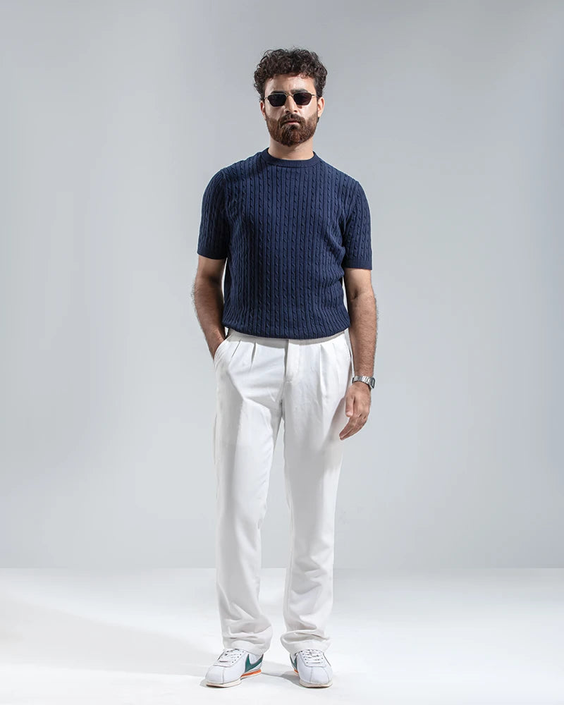 Cable Knit Heritage Crew Neck (Navy)