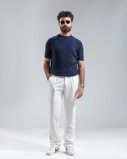 Cable Knit Heritage Crew Neck (Navy)