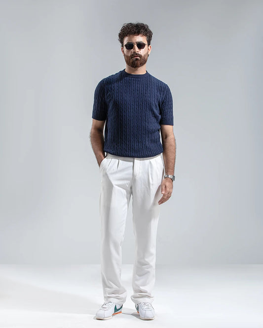 Cable Knit Heritage Crew Neck (Navy)