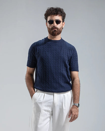 Cable Knit Heritage Crew Neck (Navy)