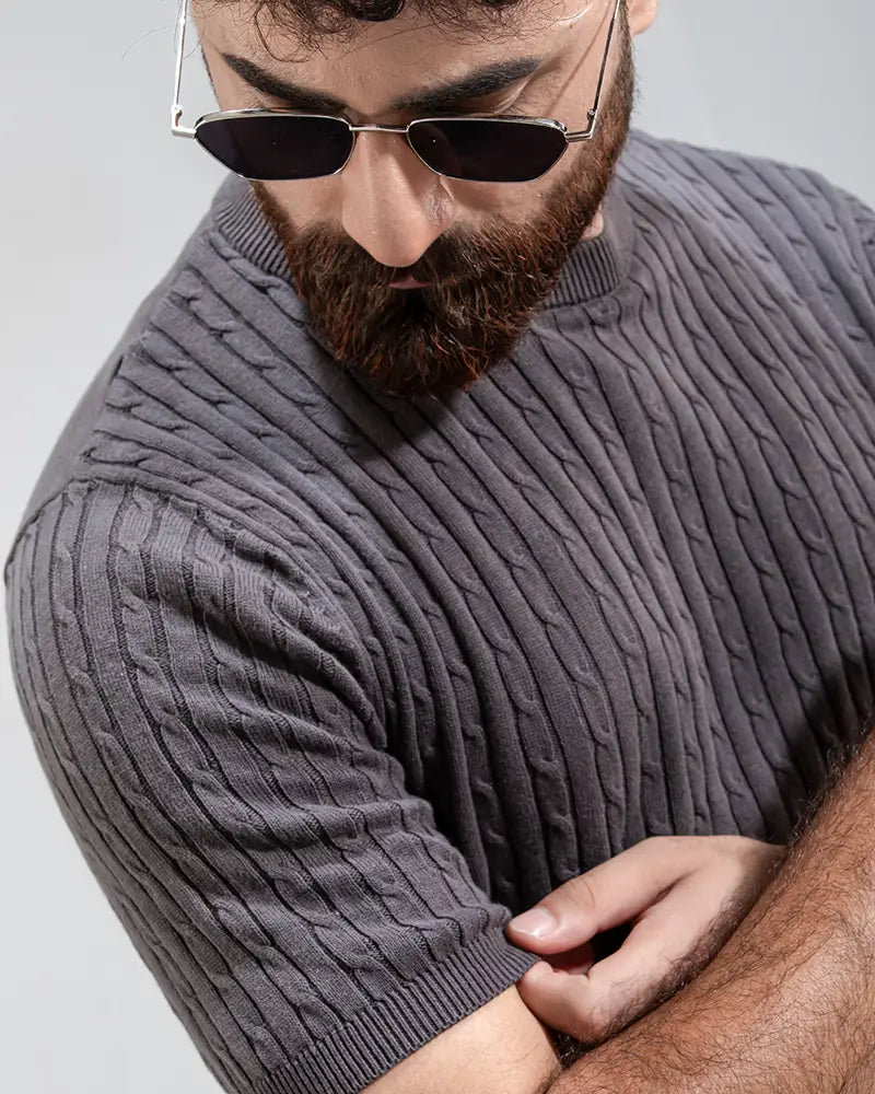 Cable Knit Heritage Crew Neck (Grey)