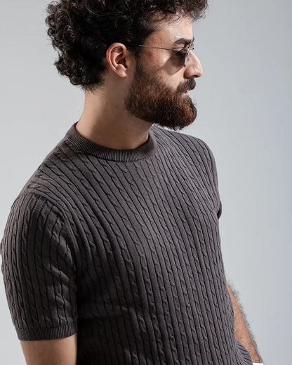 Cable Knit Heritage Crew Neck (Grey)