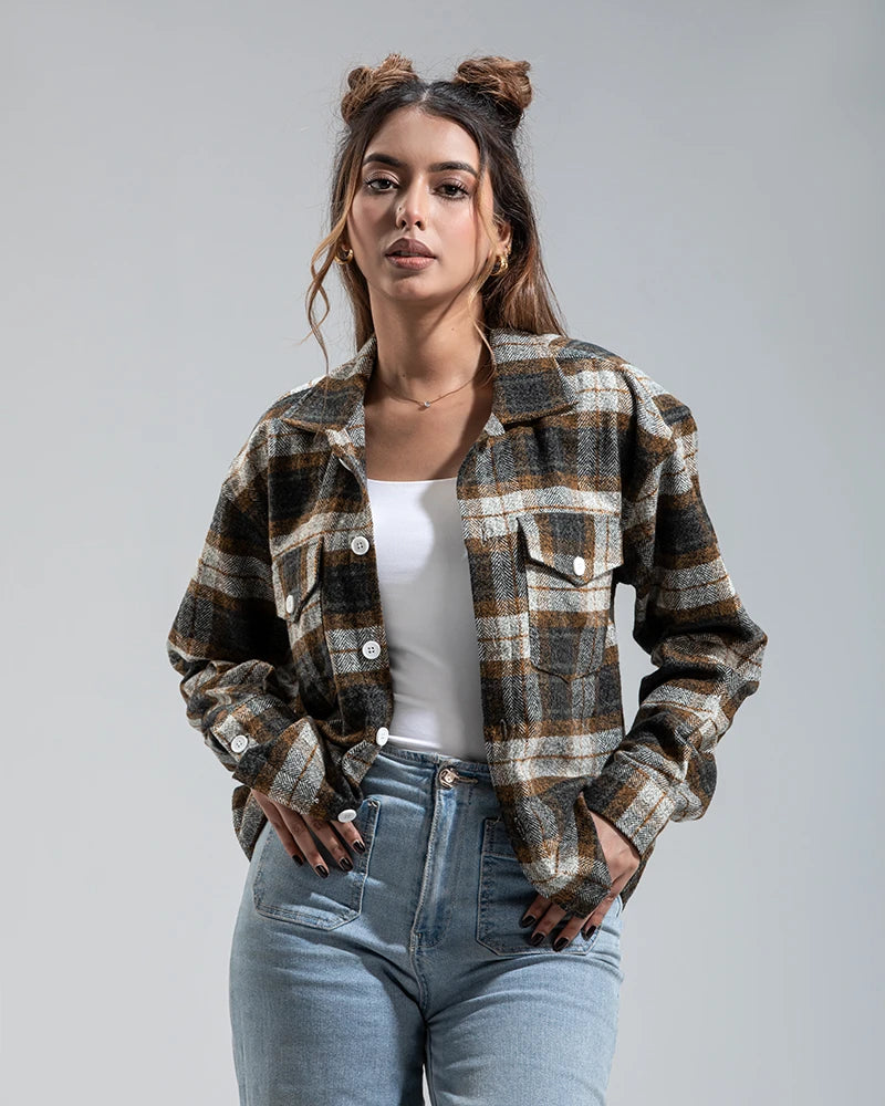 Plaid Flannel Jacket (Brown & Black)