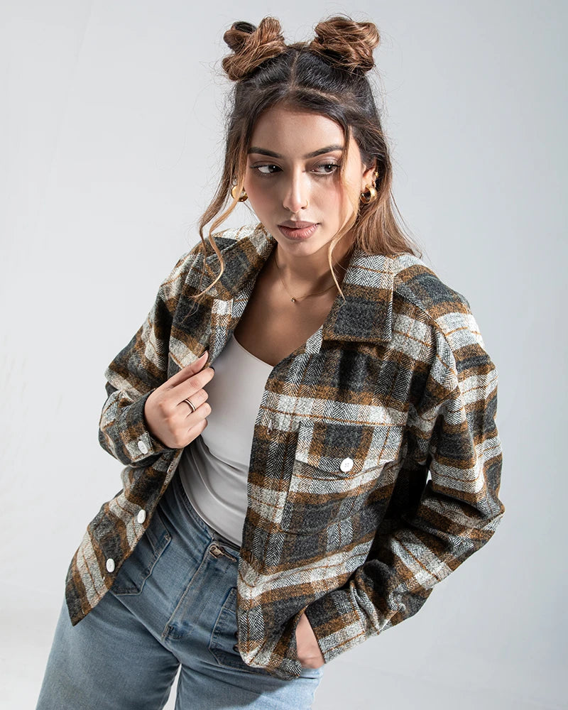 Plaid Flannel Jacket (Brown & Black)
