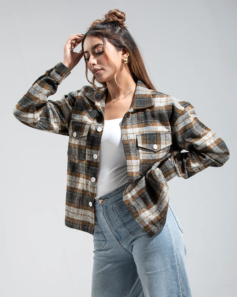 Plaid Flannel Jacket (Brown & Black)