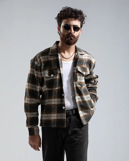 Plaid Flannel Jacket (Brown & Black)