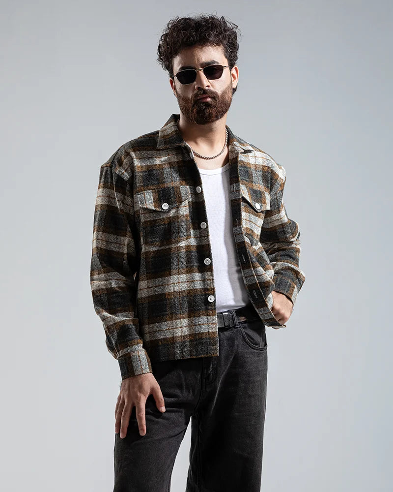 Plaid Flannel Jacket (Brown & Black)