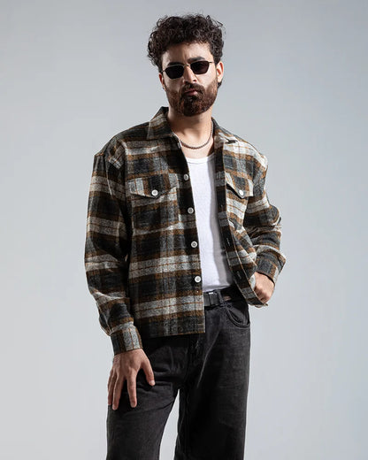Plaid Flannel Jacket (Brown & Black)