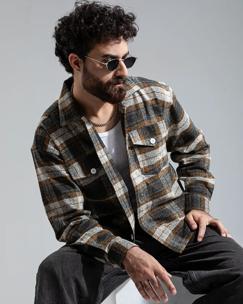Plaid Flannel Jacket (Brown & Black)