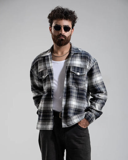 Plaid Flannel Jacket (Black & White)