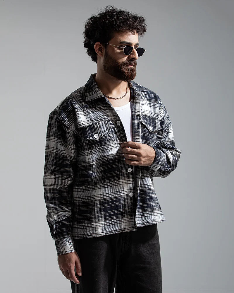 Plaid Flannel Jacket (Black & White)