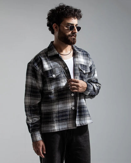 Plaid Flannel Jacket (Black & White)
