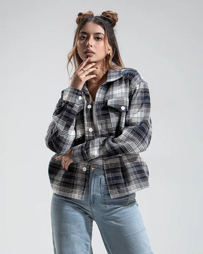Plaid Flannel Jacket (Black & White)