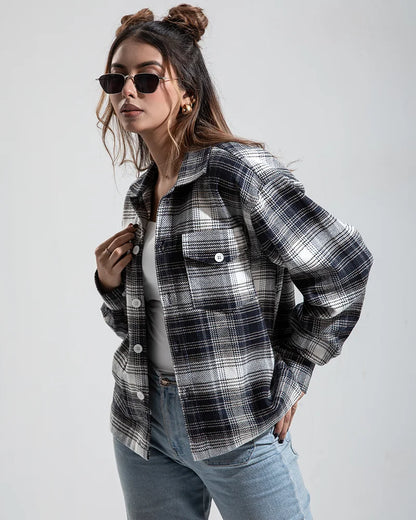 Plaid Flannel Jacket (Black & White)
