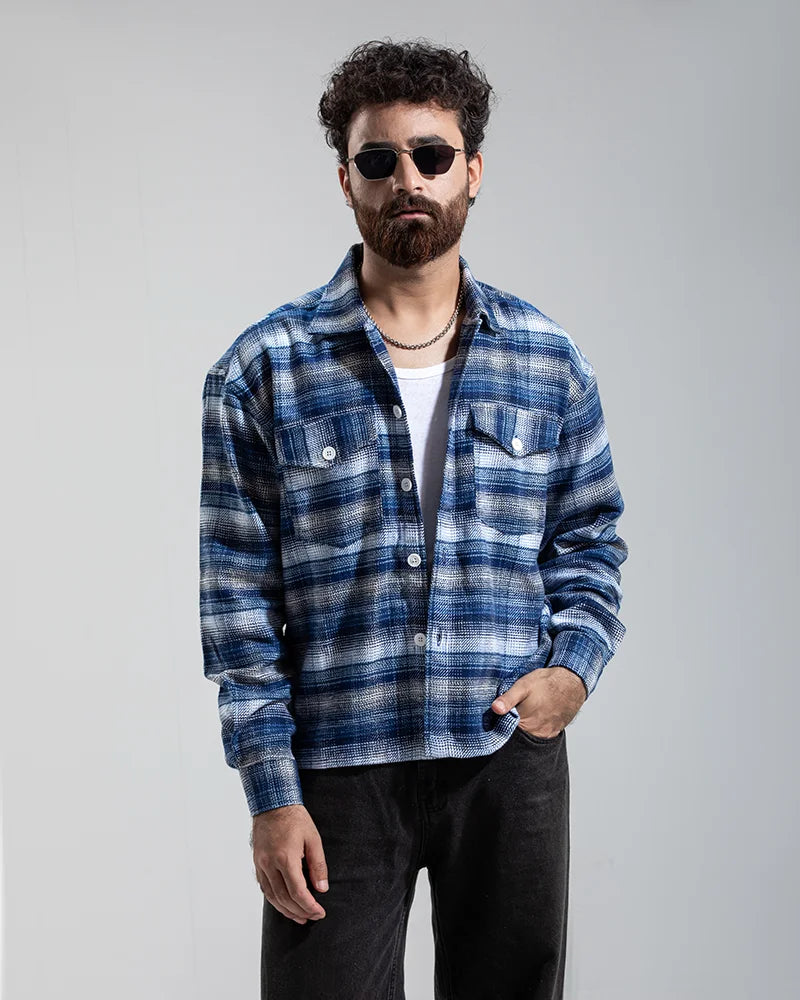 Plaid Flannel Jacket (Blue & White)