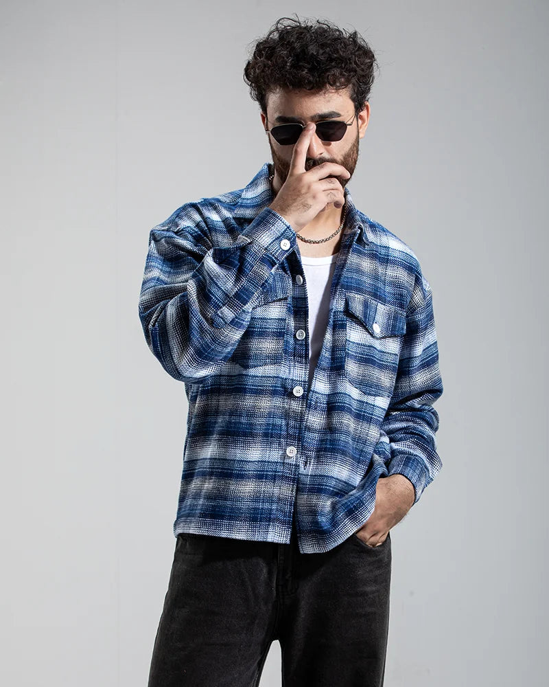 Plaid Flannel Jacket (Blue & White)