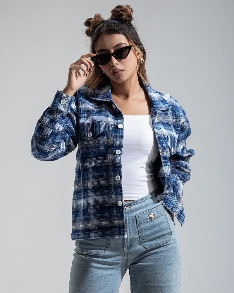 Plaid Flannel Jacket (Blue & White)