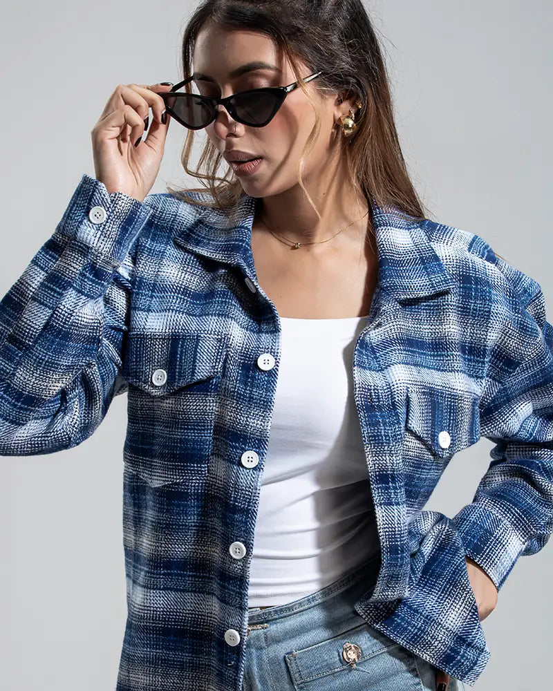 Plaid Flannel Jacket (Blue & White)