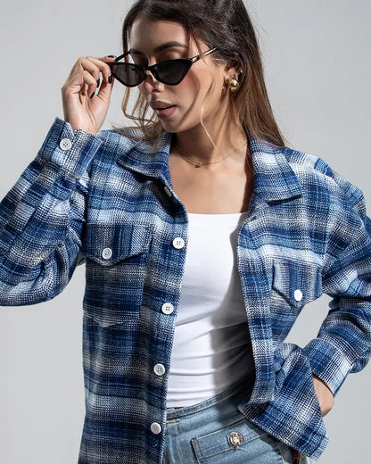 Plaid Flannel Jacket (Blue & White)